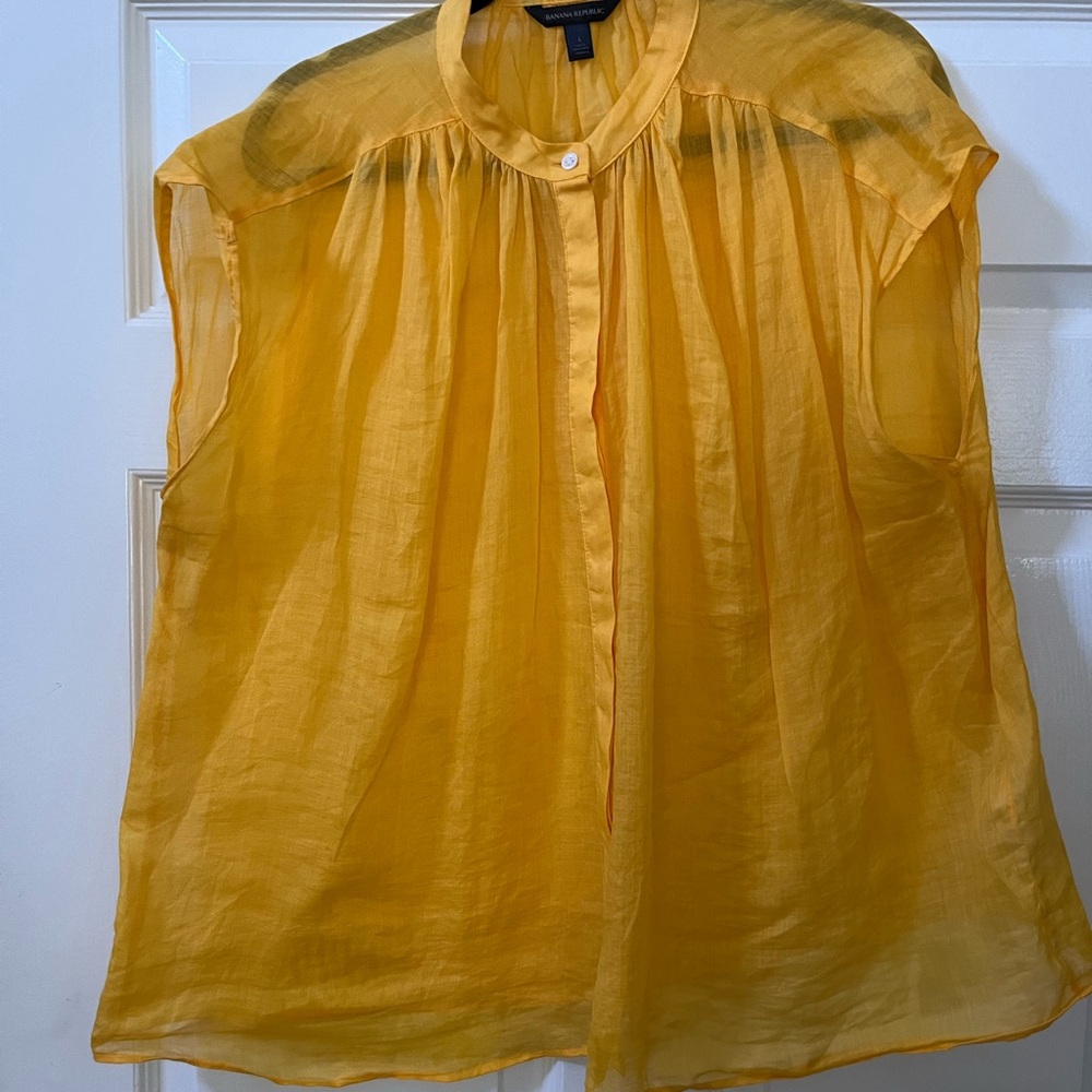 Banana Republic Linen Cap Sleeve Top | Yellow | Large